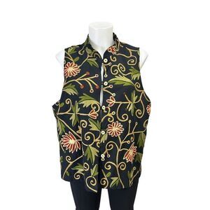 ORVIS Size Large Loopstitch Floral Embroidered Button Down Vest